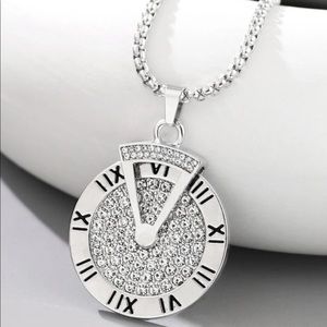Men’s Spinning Clock Icy Bling Pendant Necklace